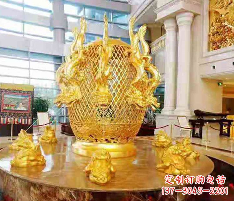 温州张衡地动仪企业景观雕塑摆件纯铜鎏金古仪器