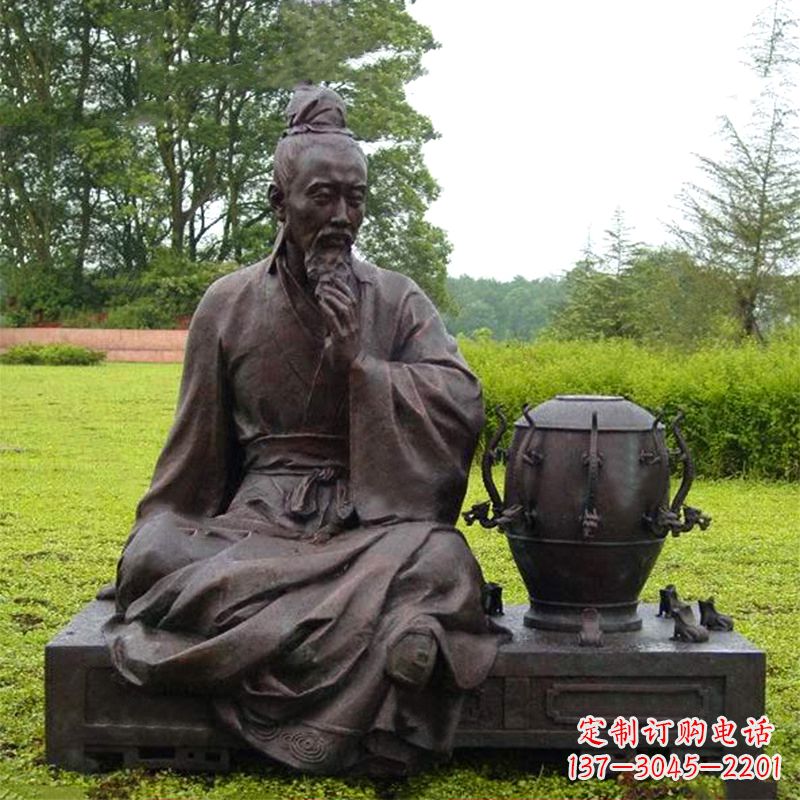 温州张衡与地动仪铜雕景观-公园园林历史名人情景雕塑