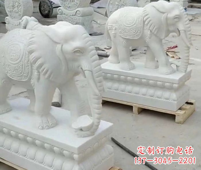 温州招财动物汉白玉大象石雕 (2)