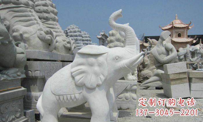 温州招财动物汉白玉长鼻小象石雕