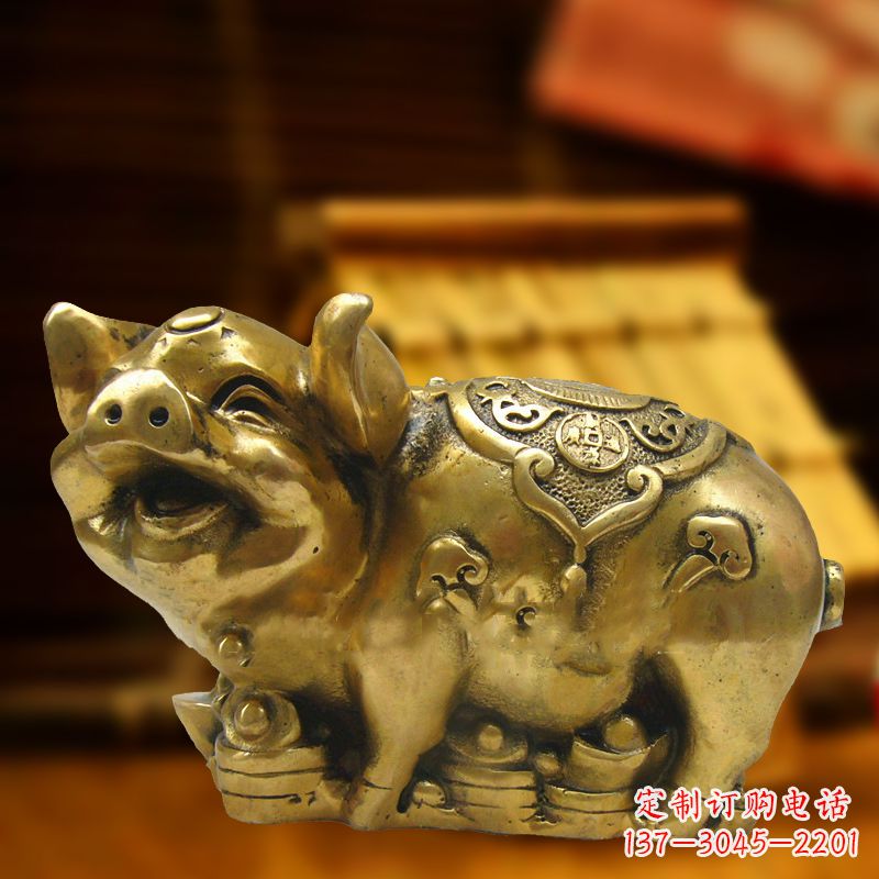 温州招财金猪铜雕-风水生肖动物雕塑企业商场美陈摆件