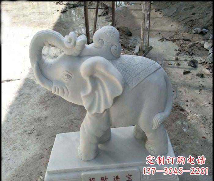 温州招财进宝汉白玉招财小象石雕