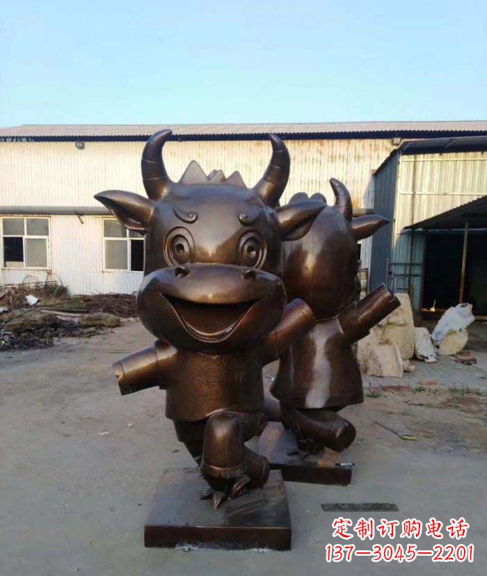 温州招财牛玻璃钢仿铜动物雕塑
