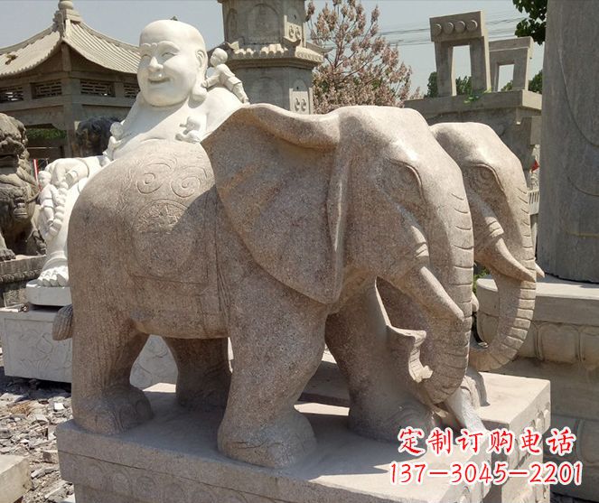 温州招财晚霞红大象石雕 (2)