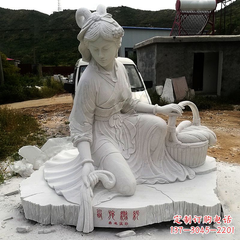 温州中国古代四大美女之西施汉白玉石雕塑