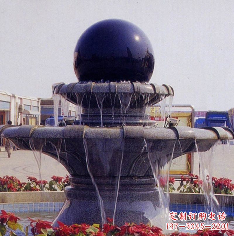 温州中国黑双层风水球喷泉石雕