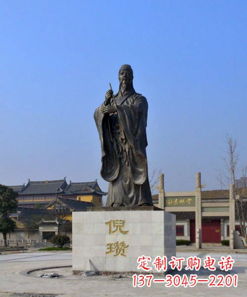 温州中国历史名人元末明初画家诗人倪瓒铜雕塑像