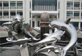 温州校园不锈钢海豚海浪雕塑