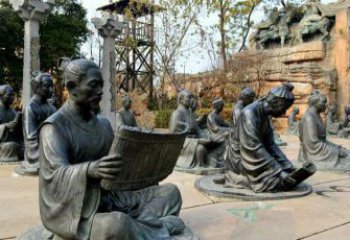 温州园林看竹简书的古代人物景观铜雕