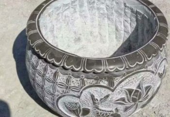 温州园林莲花鱼纹石雕水缸