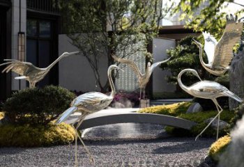 温州园林装饰仙鹤不锈钢雕塑