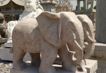 温州招财晚霞红大象石雕 (2)