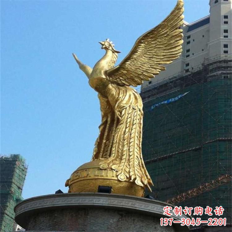 温州铸铜鎏金凤凰景观雕塑-城市园林