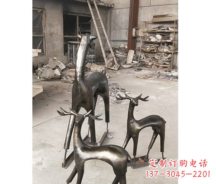温州铸铜梅花鹿动物铜雕摆件