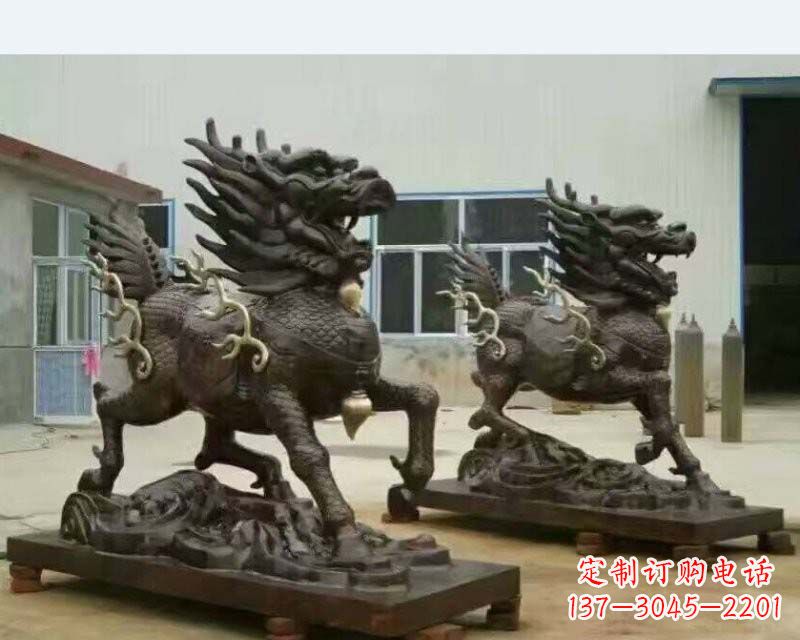 温州铸铜踏浪麒麟雕塑