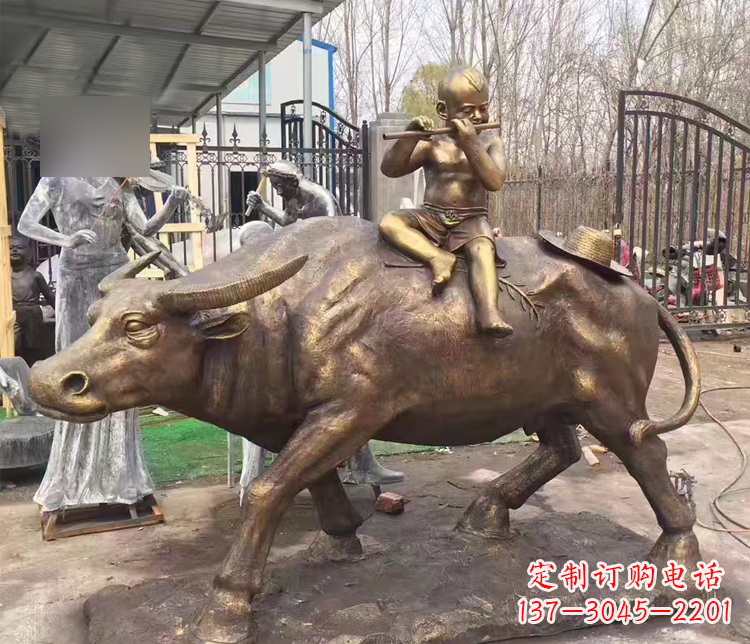 温州吹笛子的牧童牛公园景观铜雕