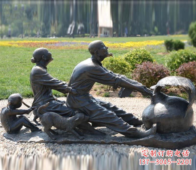 温州祖孙三人拔萝卜铜雕 