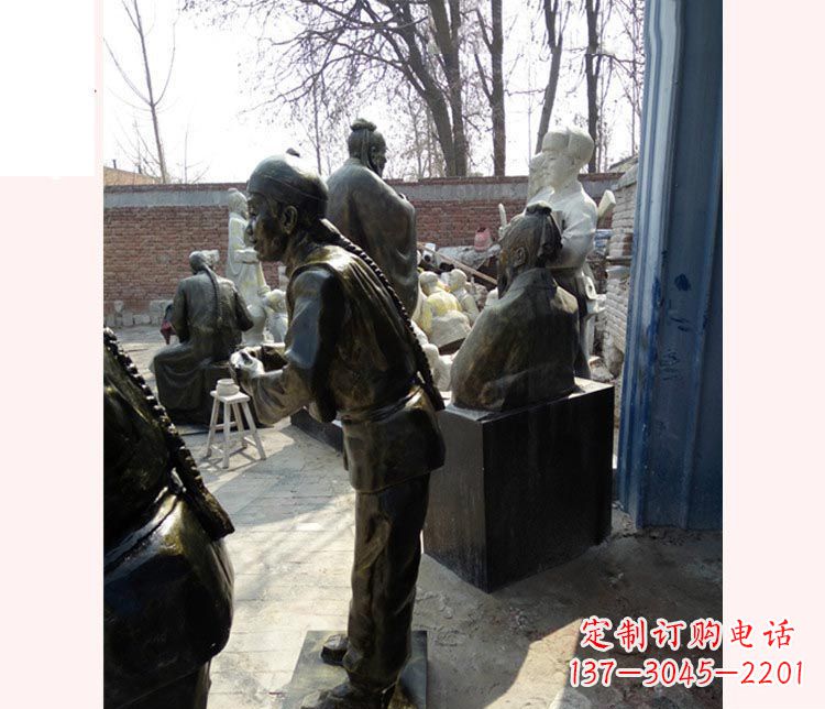 温州作揖的店小二铜雕