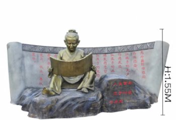 温州读竹简的古代儿童铜雕