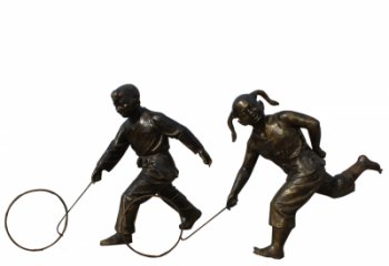 温州公园滚铁环的儿童铜雕