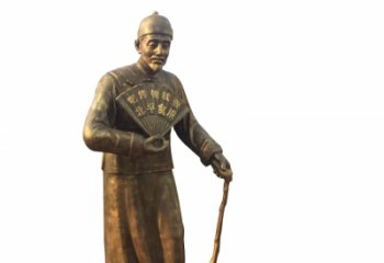 温州拿扇子的老人铜雕