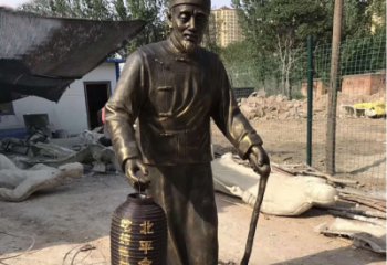 温州提灯笼的老人铜雕