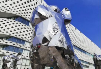 温州狗雕塑-广场大型不锈钢几何狗雕塑